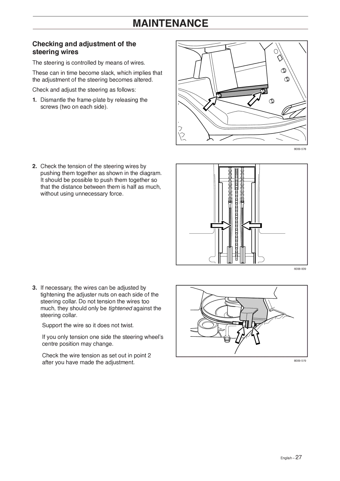 Husqvarna 13 AWD, 15 C manual Checking and adjustment of the steering wires 