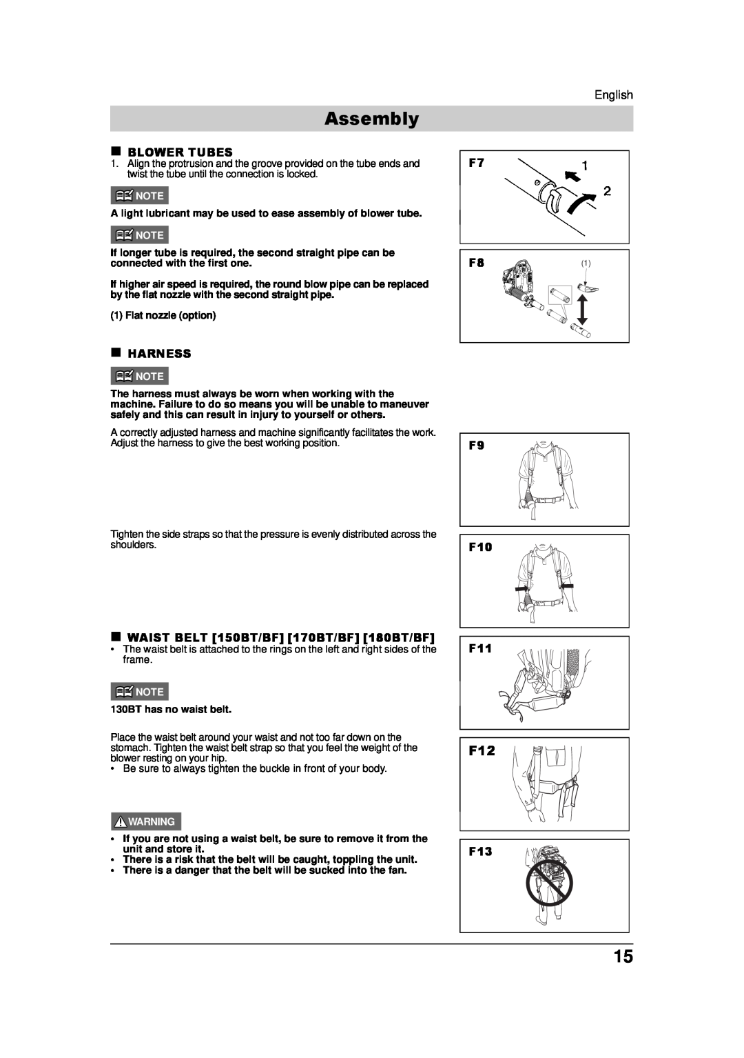 Husqvarna 150BF, 115 09 83-95 Assembly, „ Blower Tubes, „ Harness, „ WAIST BELT 150BT/BF 170BT/BF 180BT/BF, F9 F10 F11 