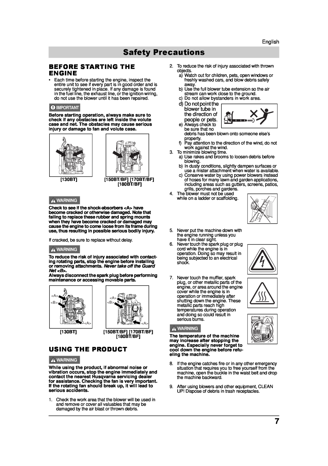 Husqvarna 115 09 83-95, 150BF, 180BF manual Safety Precautions, Before Starting The Engine, Using The Product 