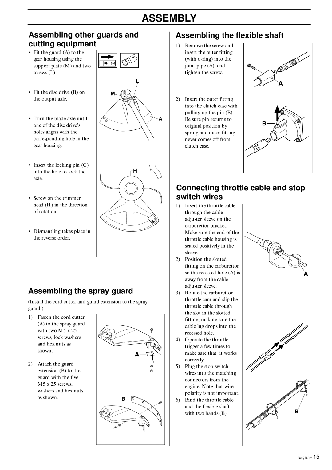 Husqvarna 152RB manual Connecting throttle cable and stop switch wires, Assembling the spray guard 