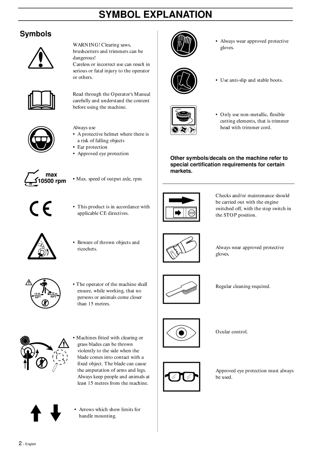 Husqvarna 152RB manual Symbol Explanation, Symbols 