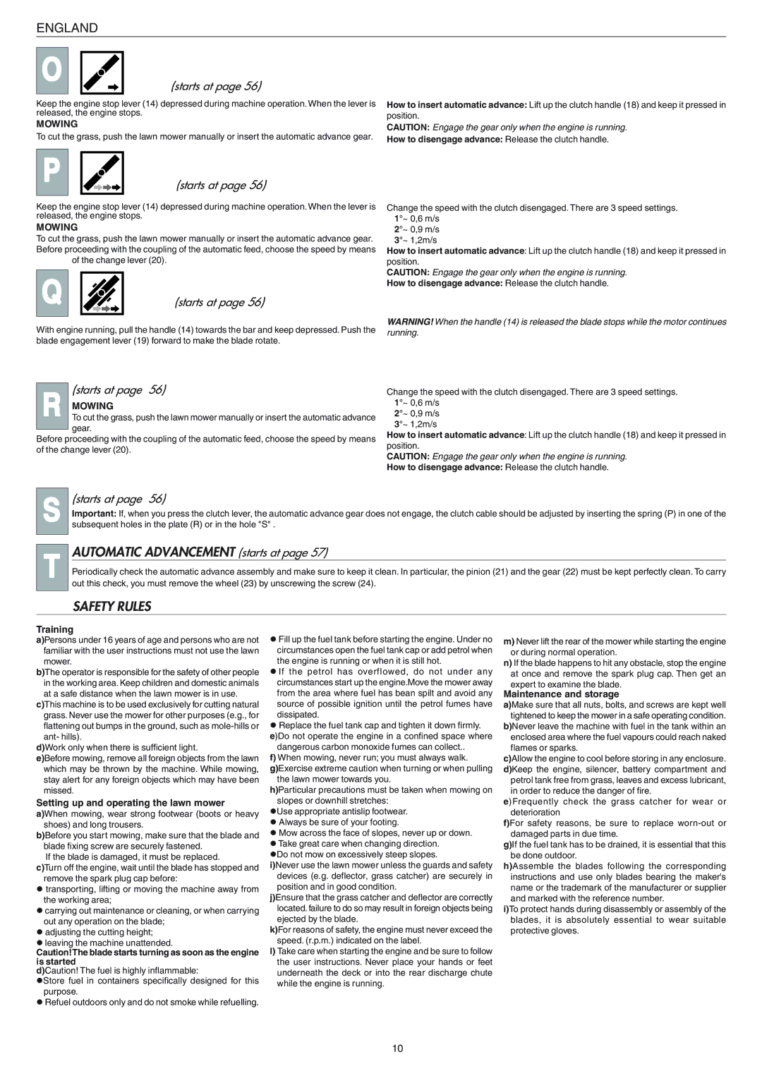 Husqvarna 153 S3BBC manual Automatic Advancement starts at, Safety Rules, Starts at, Mowing 