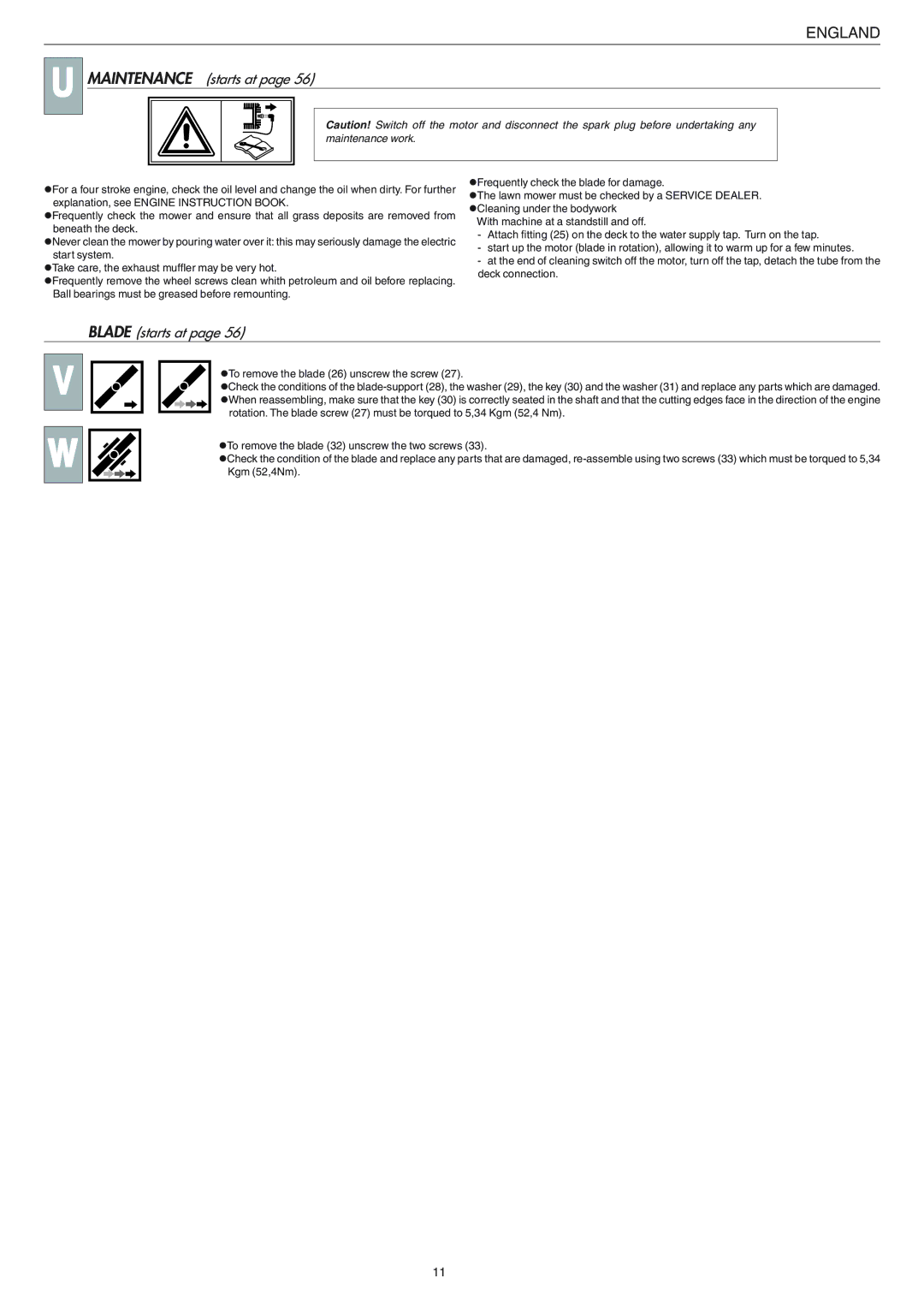 Husqvarna 153 S3BBC manual Maintenance starts at, Blade starts at, LTo remove the blade 26 unscrew the screw 