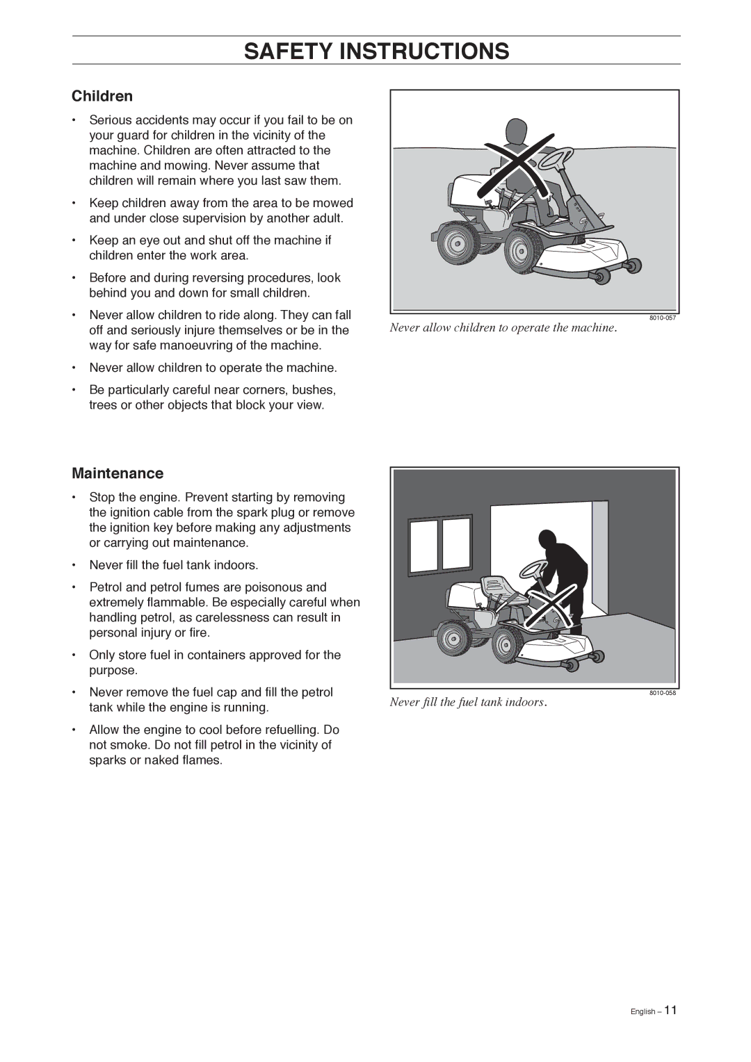 Husqvarna 155 manual Children, Maintenance 