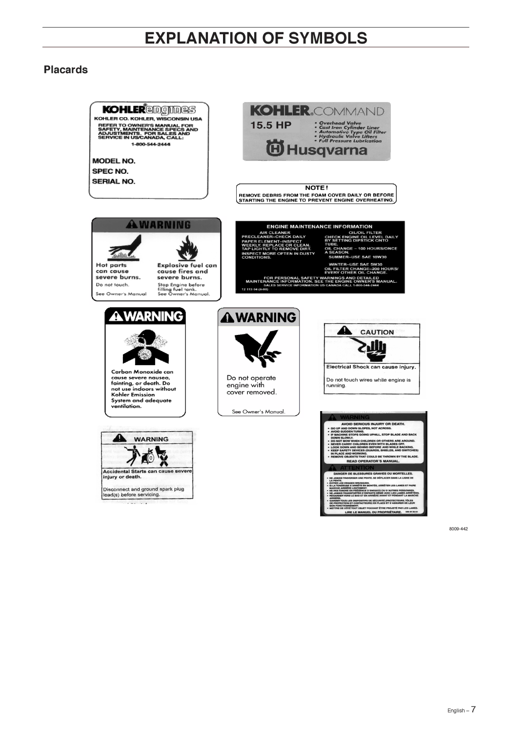 Husqvarna 155 manual Placards 