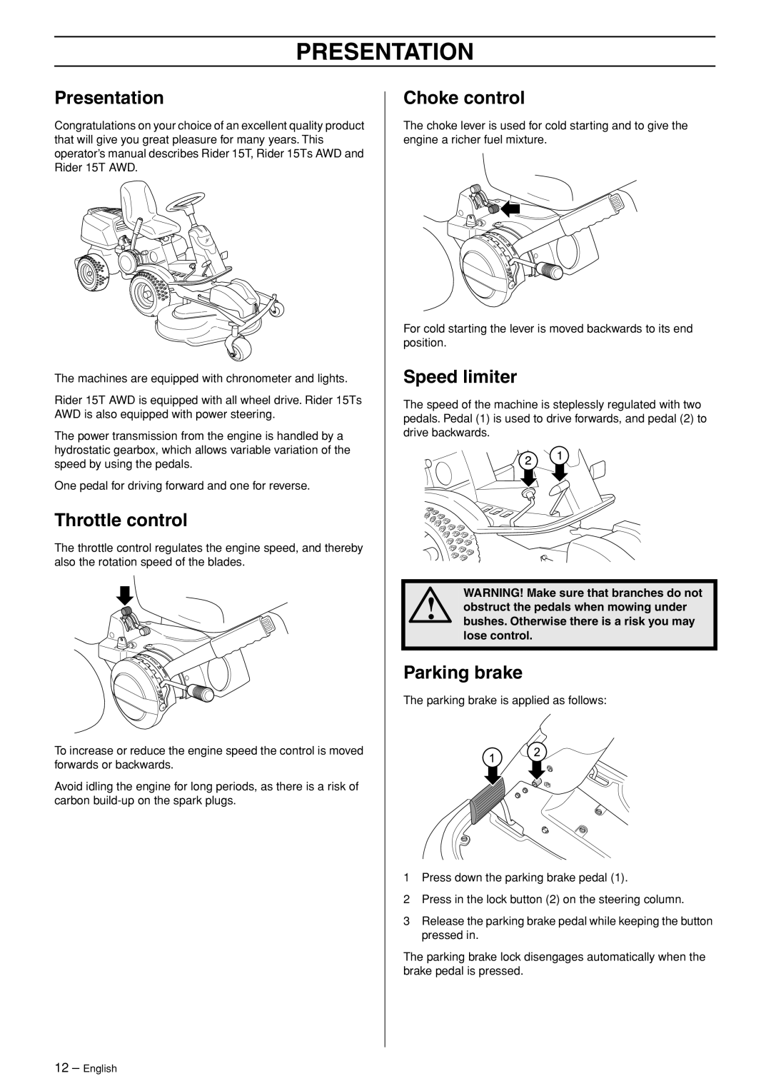 Husqvarna 15T AWD, 15Ts AWD manual Presentation 