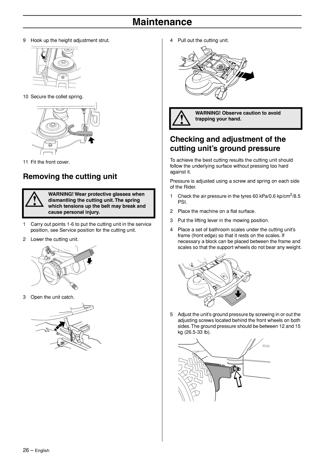 Husqvarna 15Ts AWD, 15T AWD manual Removing the cutting unit 