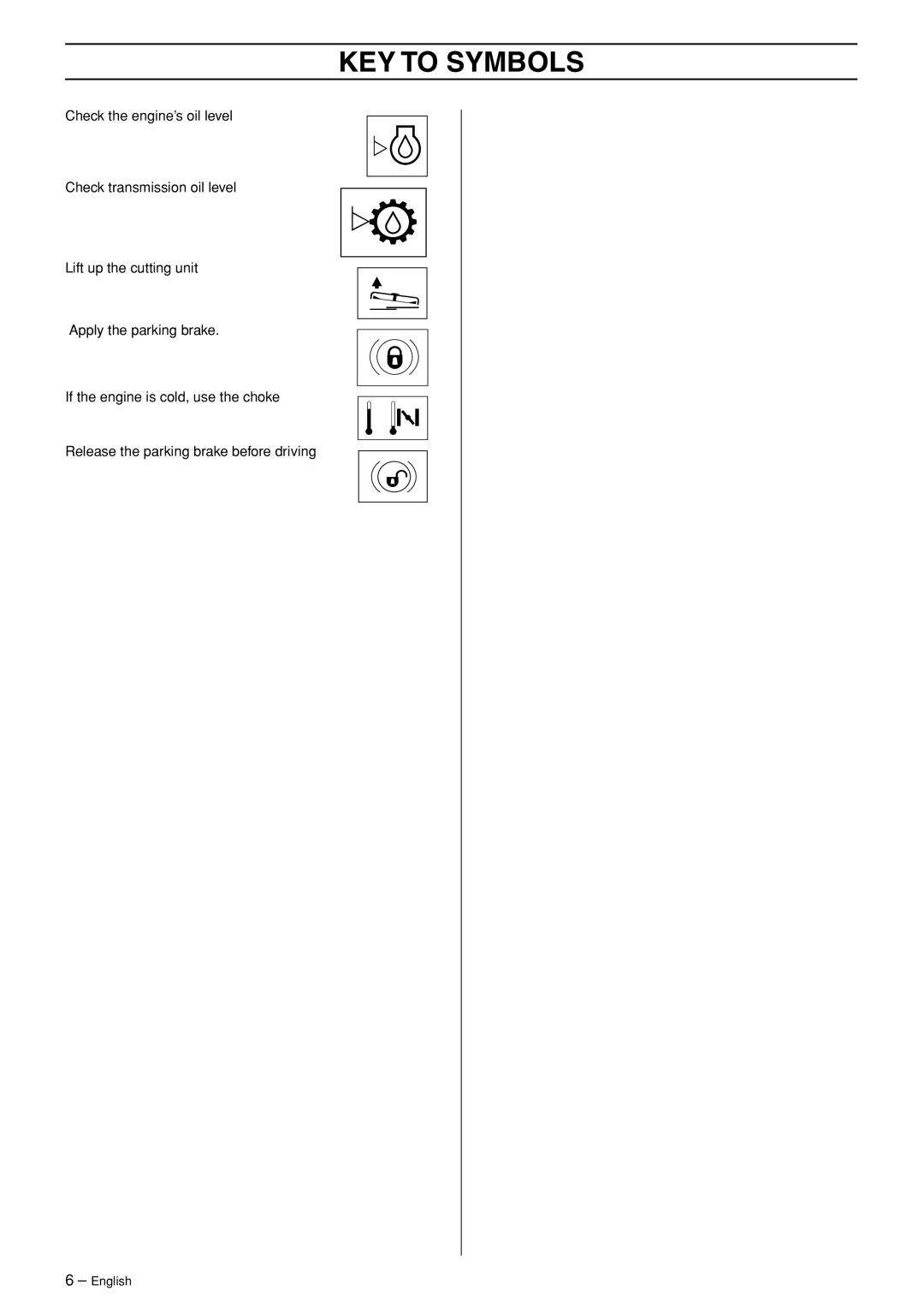 Husqvarna 15T AWD, 15Ts AWD manual KEY to Symbols 