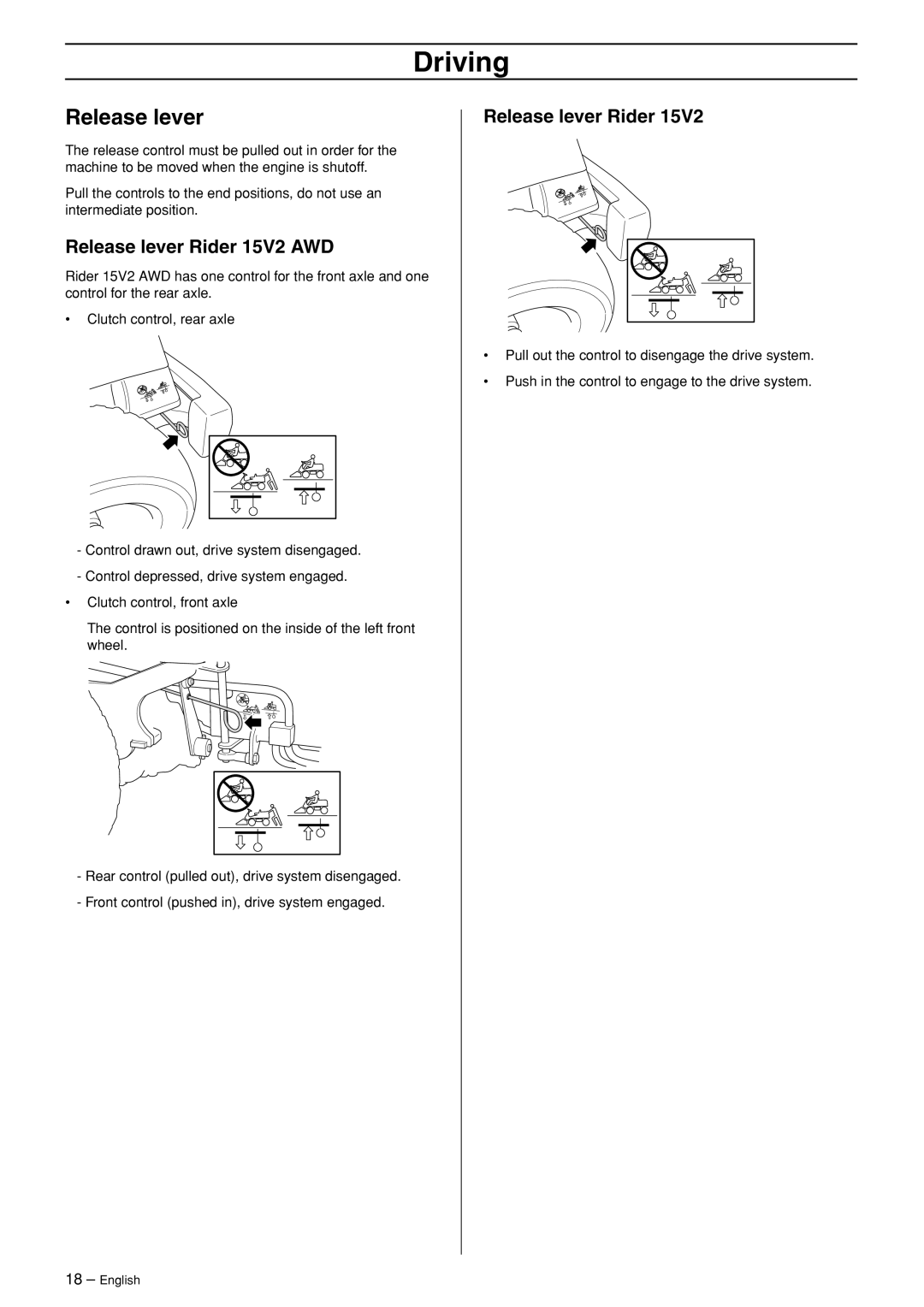 Husqvarna manual Release lever Rider 15V2 AWD 