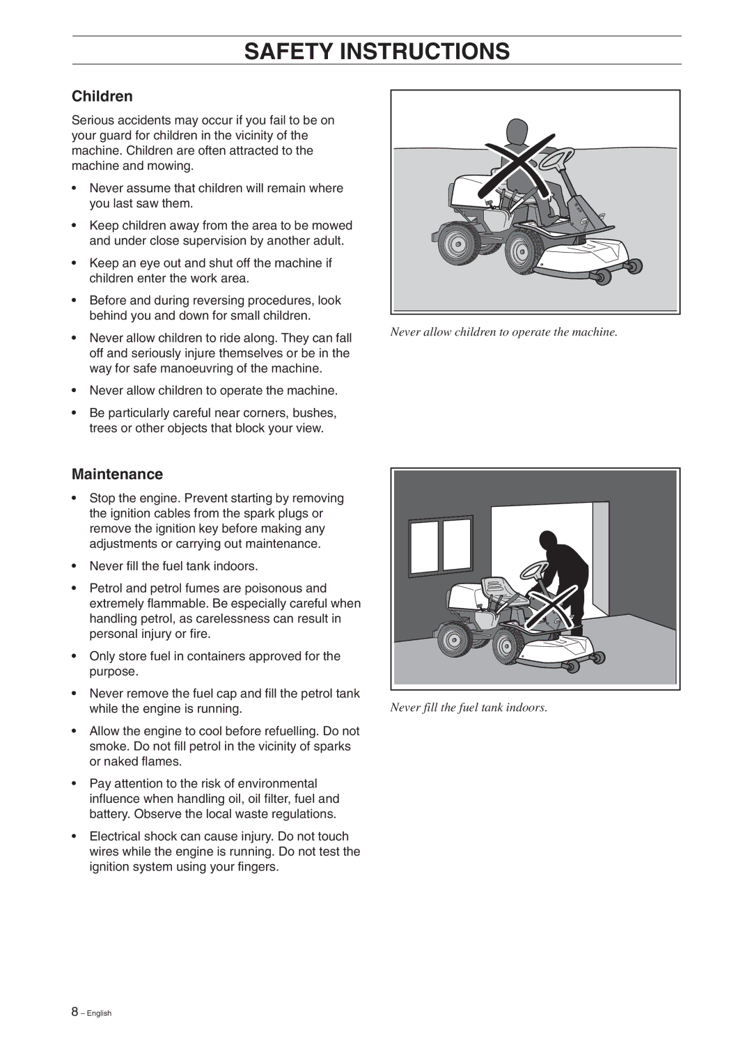 Husqvarna 15V2 manual Children, Maintenance 