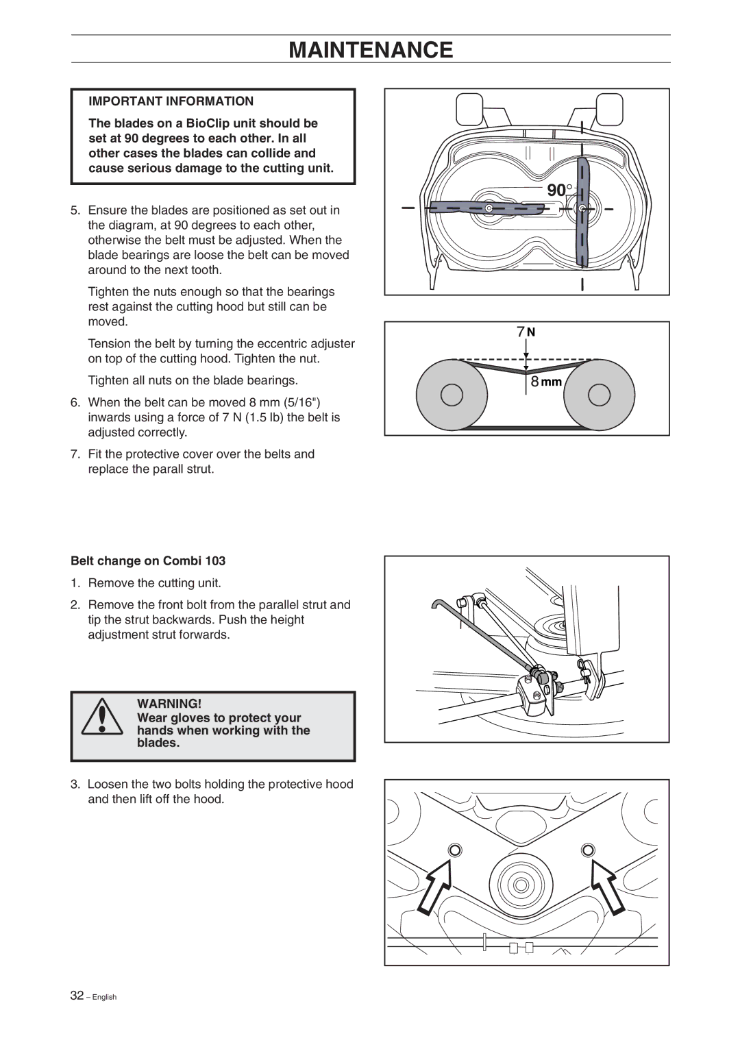 Husqvarna 15V2 manual Belt change on Combi 