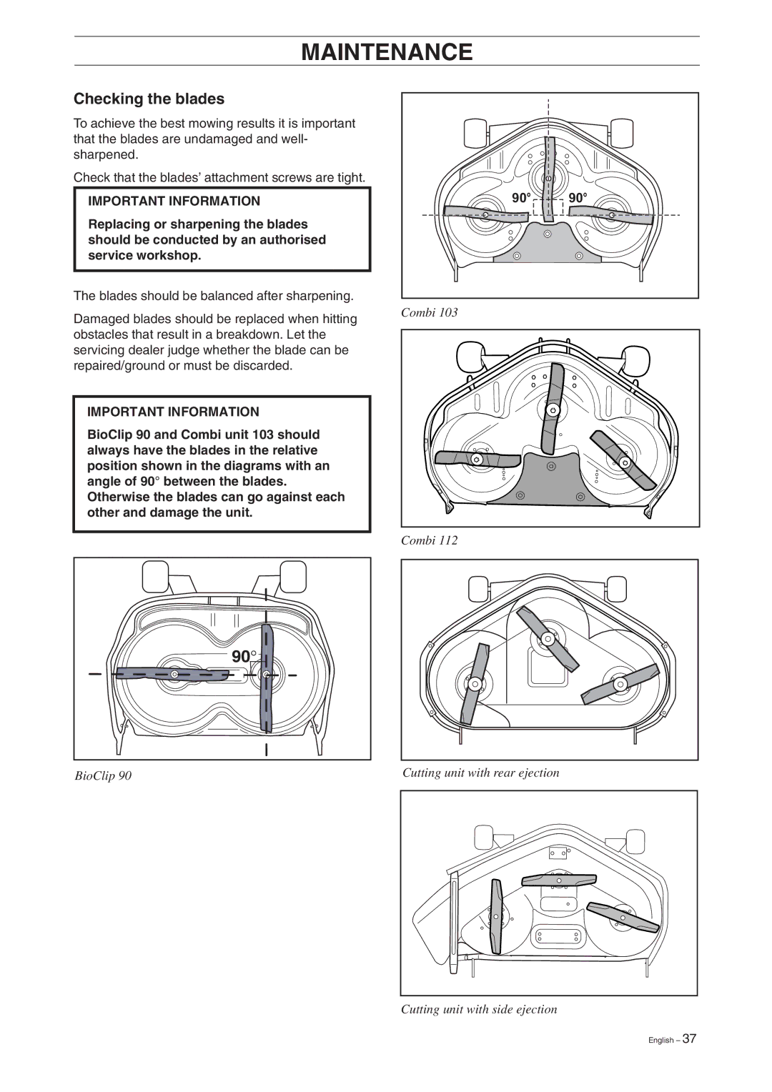 Husqvarna 15V2 manual Checking the blades 