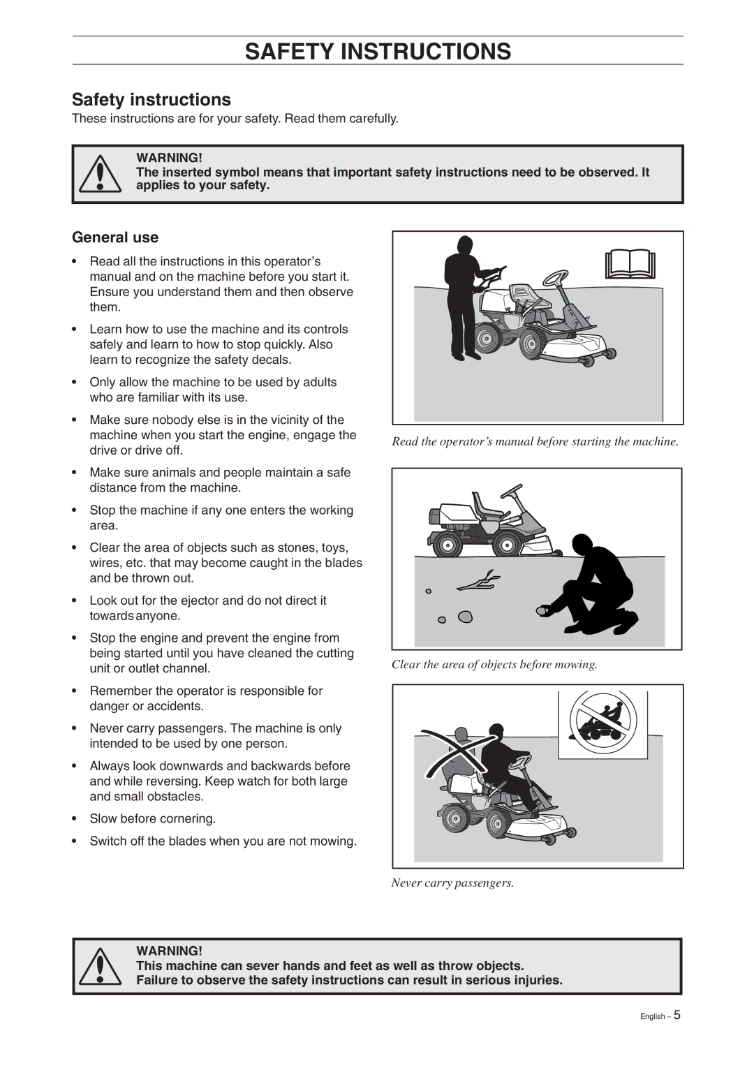 Husqvarna 15V2 manual Safety Instructions, General use 