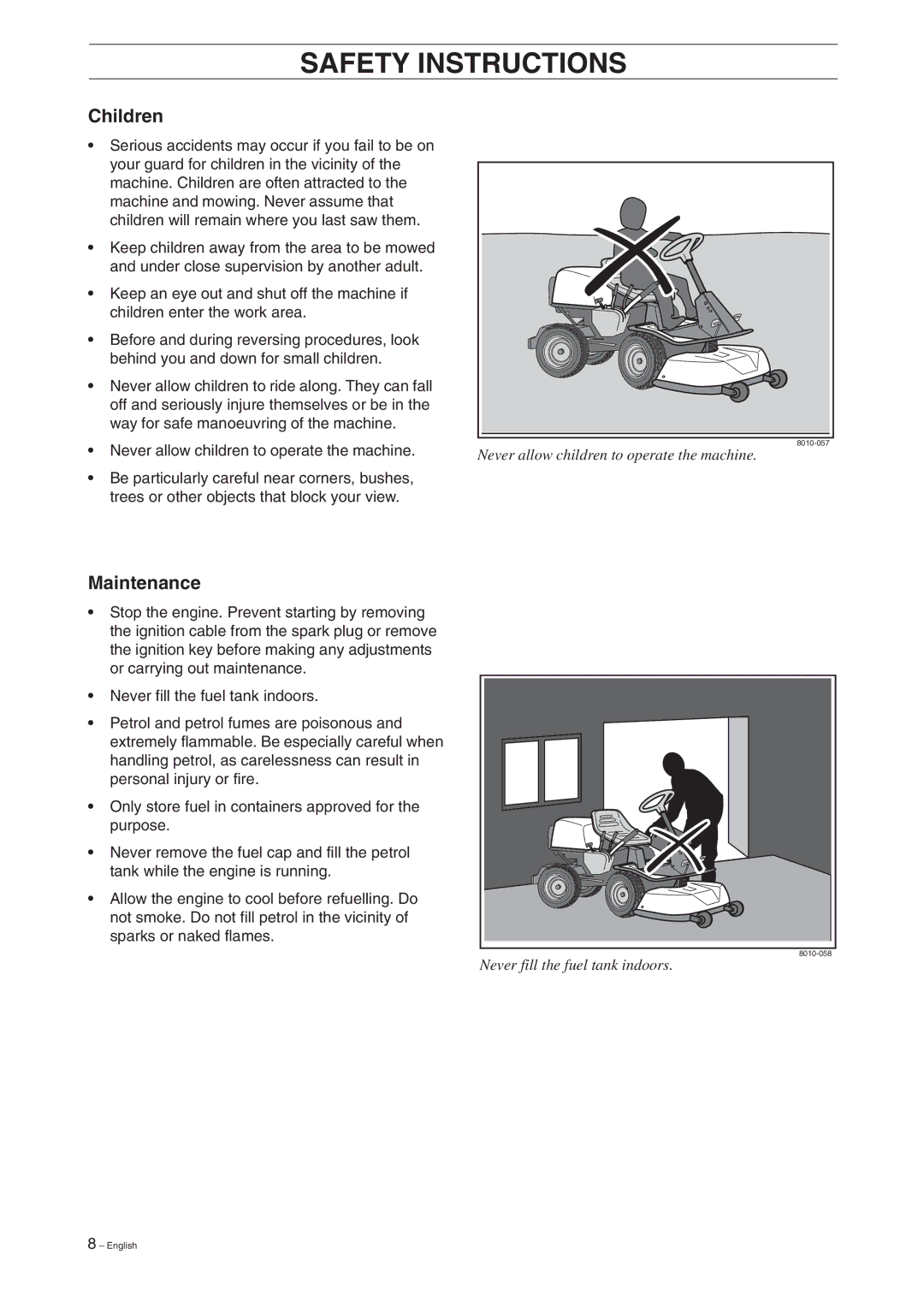 Husqvarna 16 manual Children, Maintenance 