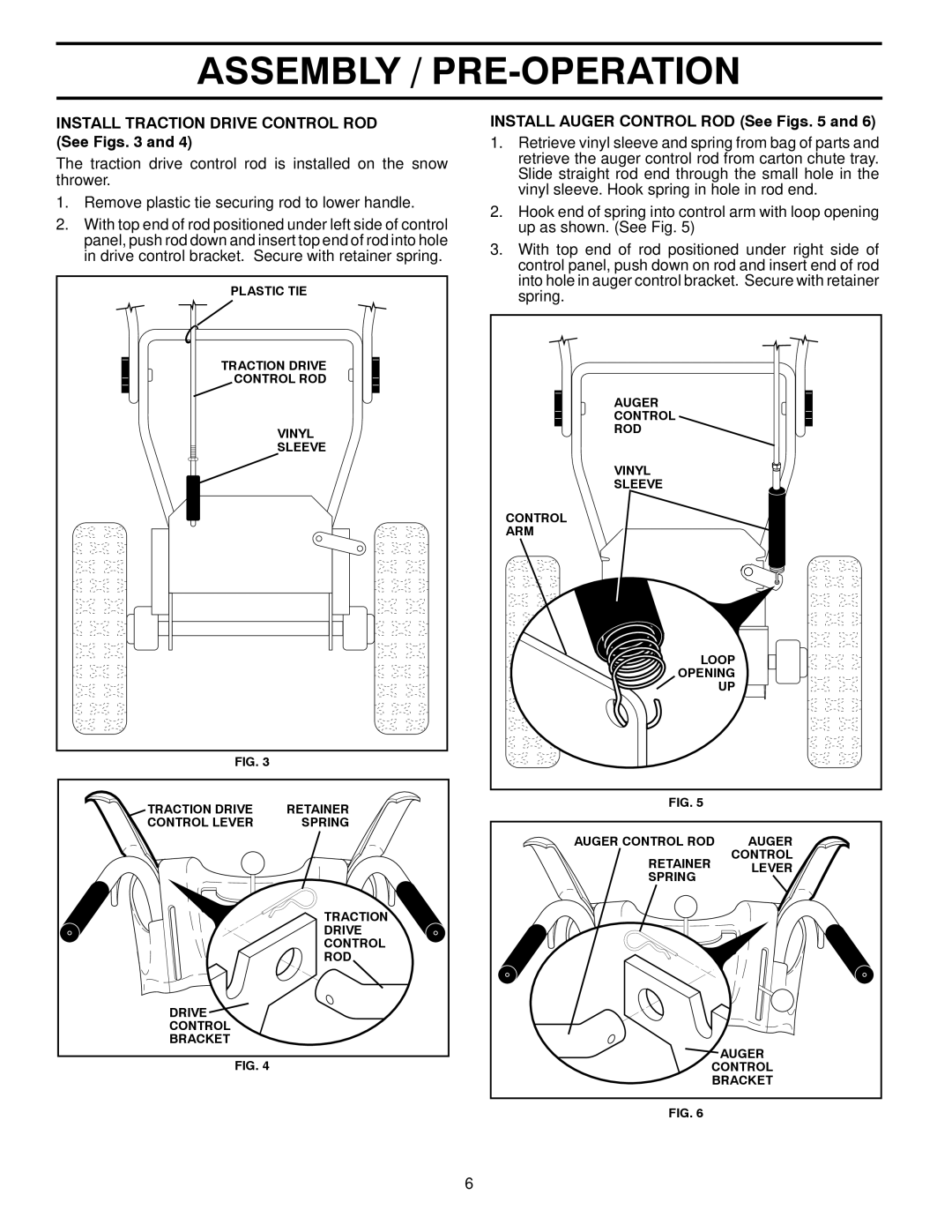 Husqvarna 16530 EXL, 96193006900 manual Install Traction Drive Control ROD See Figs, Install Auger Control ROD See Figs 