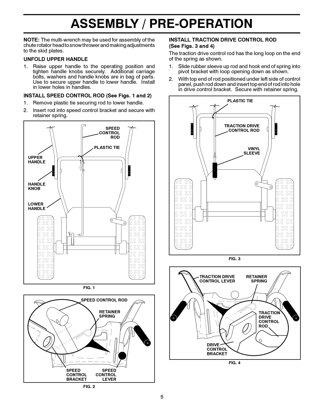 Husqvarna 16530-XLS Unfold Upper Handle, Install Speed Control ROD See Figs, Install Traction Drive Control ROD See Figs 