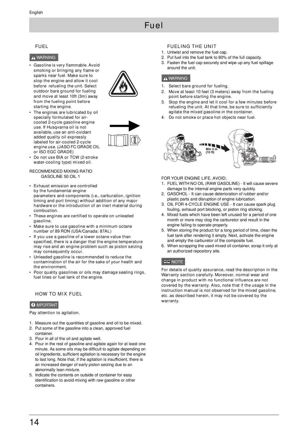 Husqvarna 170BT, 170BF manual „ HOW to MIX Fuel, „ Fueling the Unit 