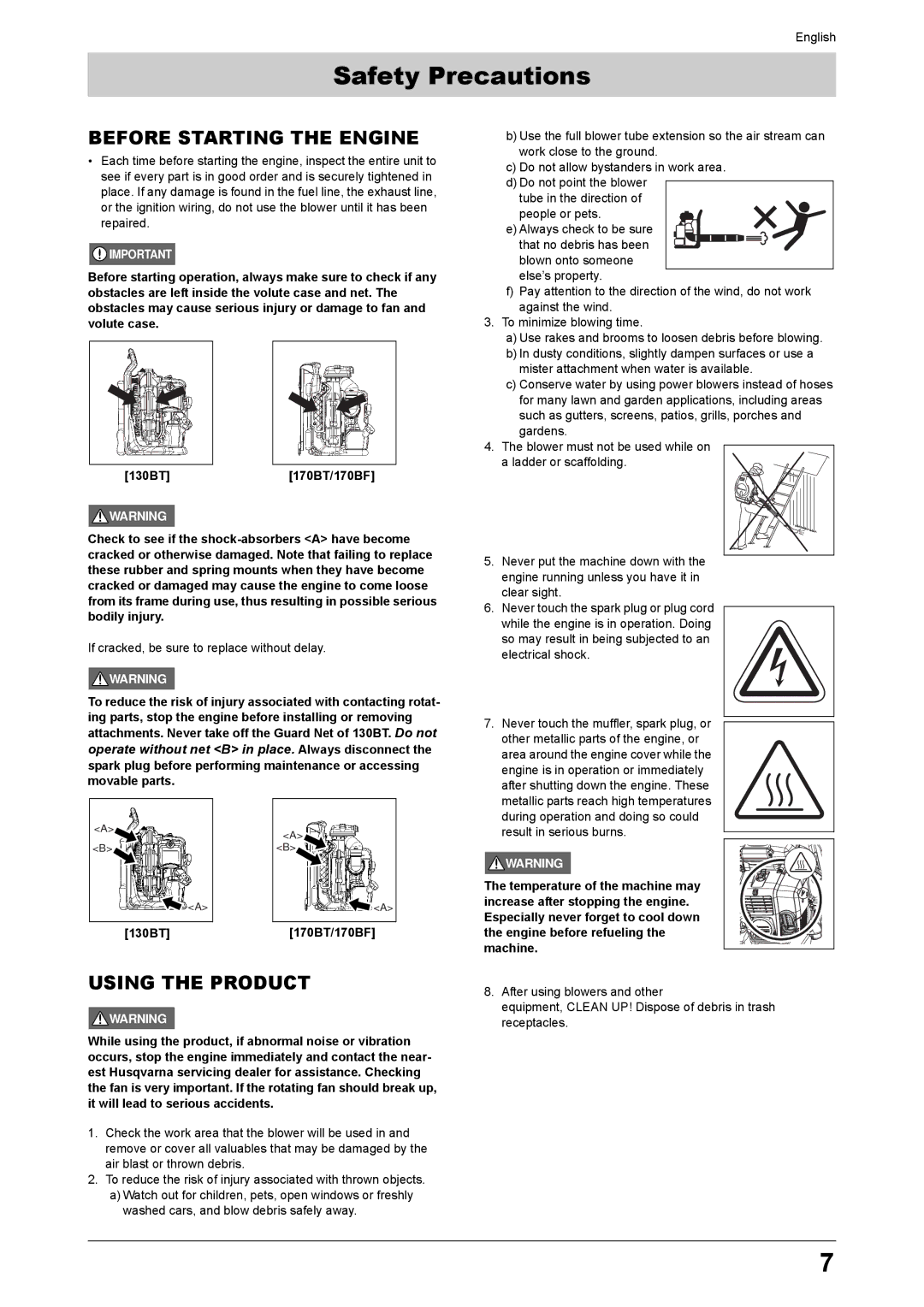 Husqvarna 170BT, 170BF manual Before Starting the Engine, Using the Product 