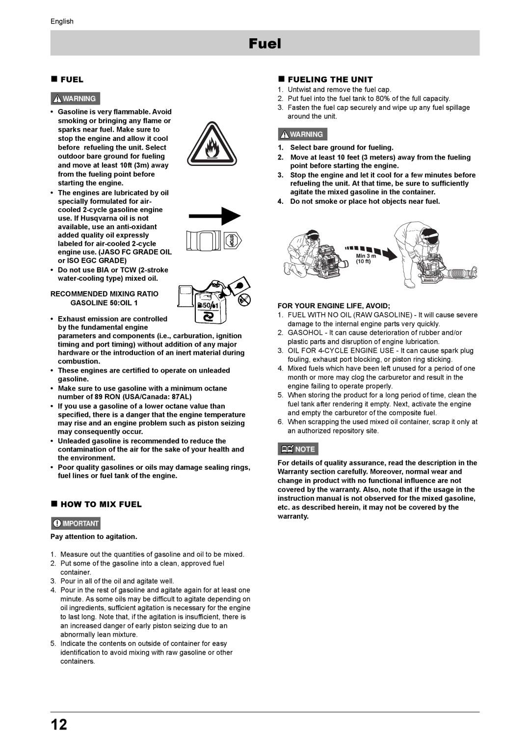 Husqvarna 170BT manual „ HOW to MIX Fuel, „ Fueling the Unit 