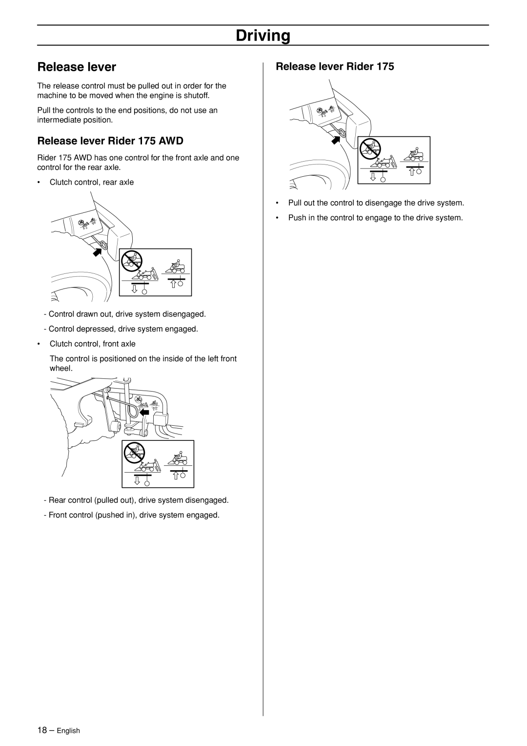 Husqvarna manual Release lever Rider 175 AWD 