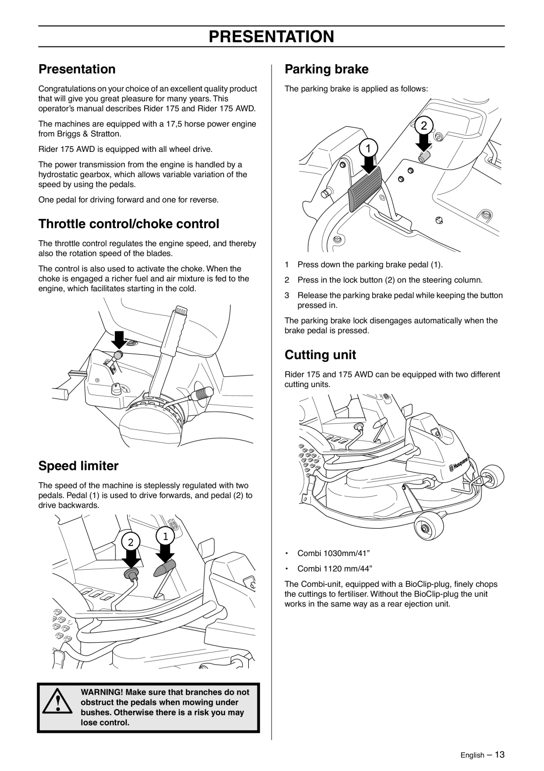 Husqvarna 175 AWD manual Presentation 