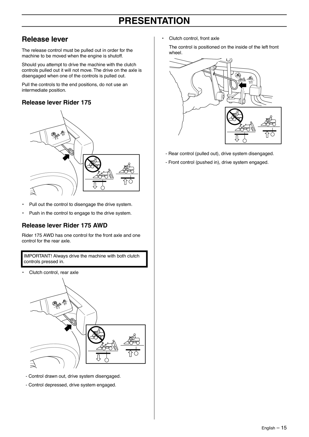 Husqvarna manual Release lever Rider 175 AWD 