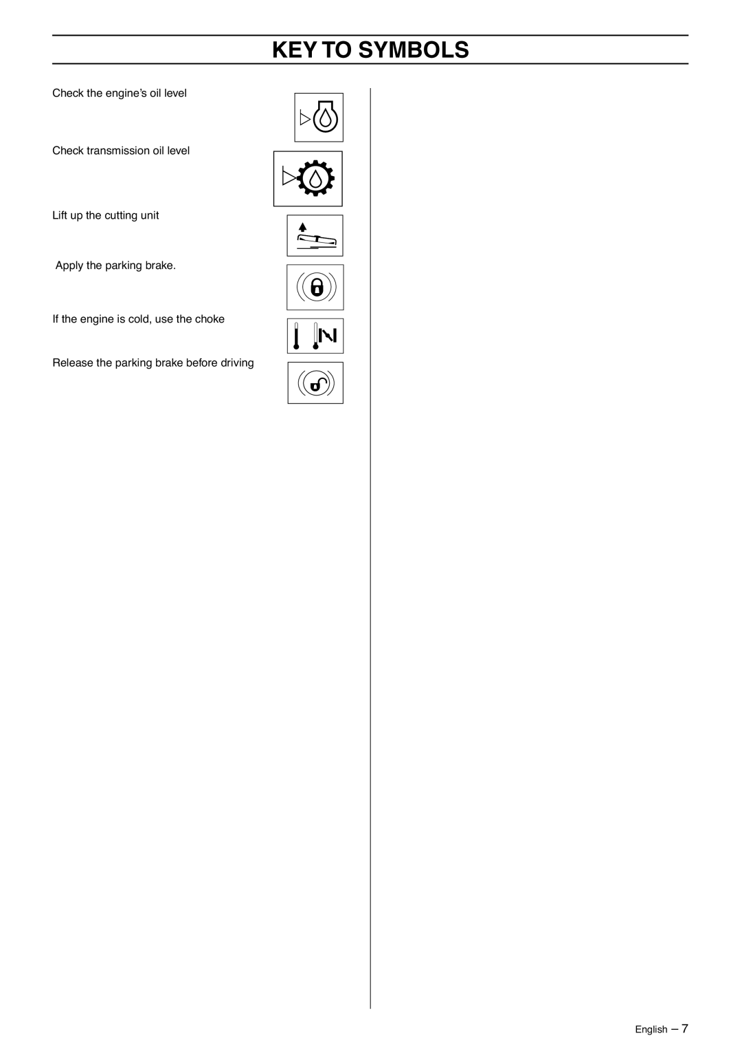 Husqvarna 175 AWD manual KEY to Symbols 