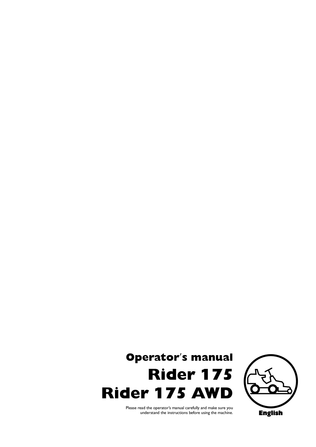 Husqvarna manual Rider 175 Rider 175 AWD, Operator′s manual, English 