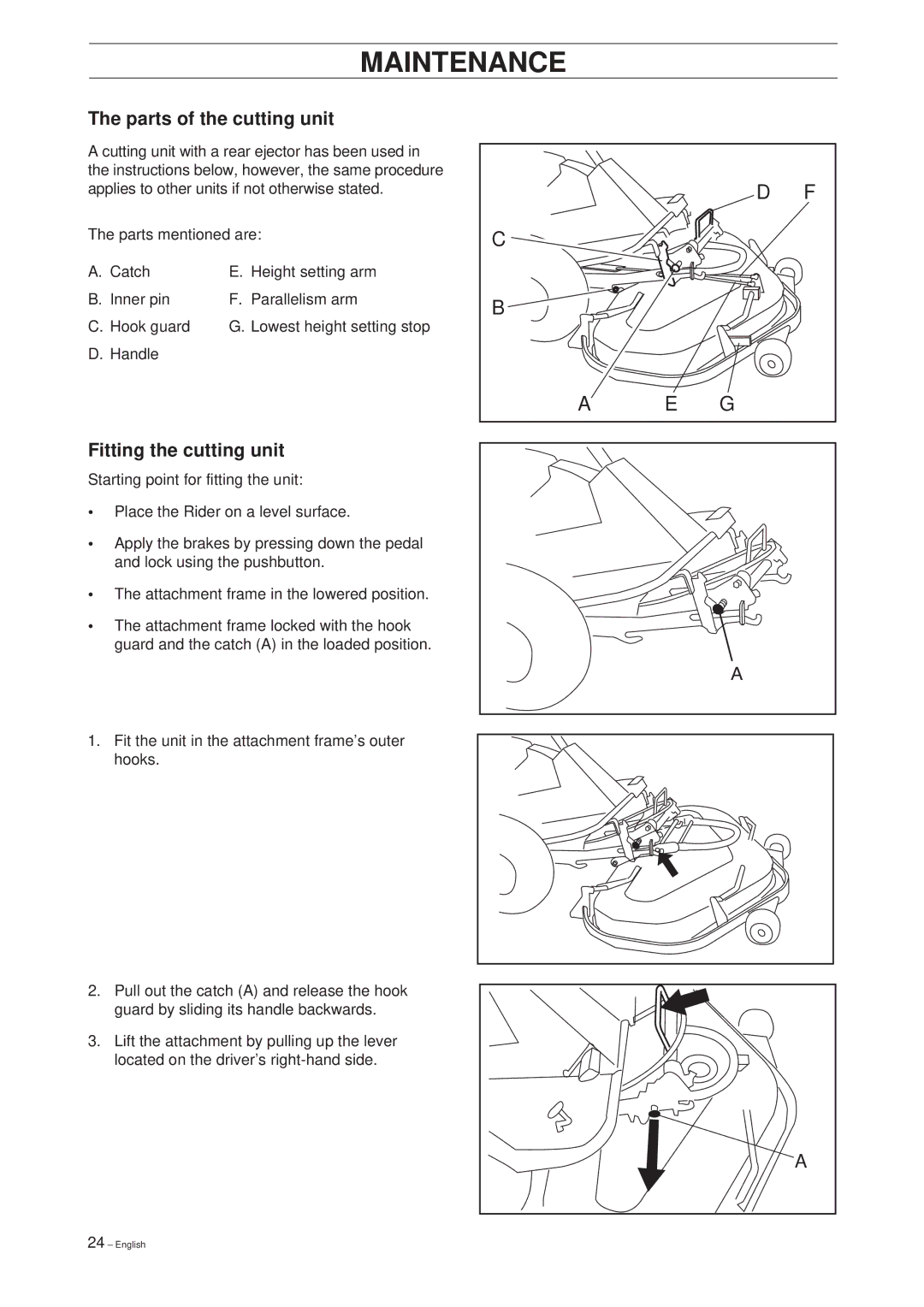 Husqvarna 18 ProFlex, 20 ProFlex manual Parts of the cutting unit, Fitting the cutting unit 