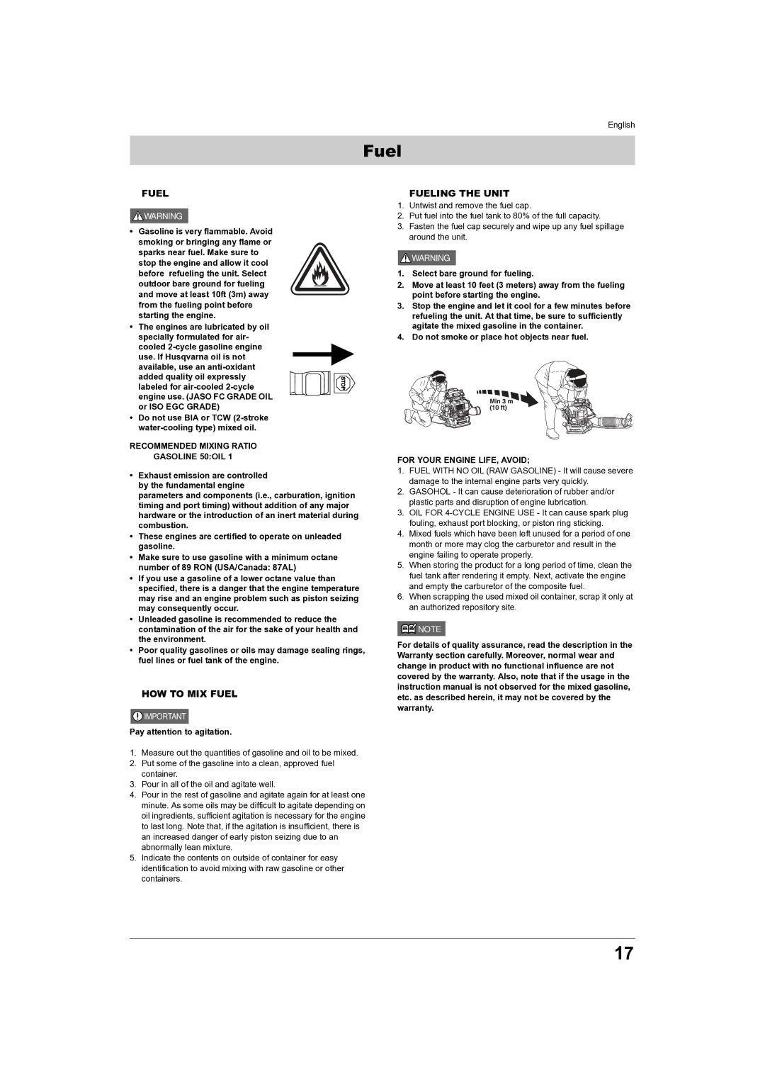 Husqvarna 150BT, 180BT manual „ HOW to MIX Fuel, „ Fueling the Unit 