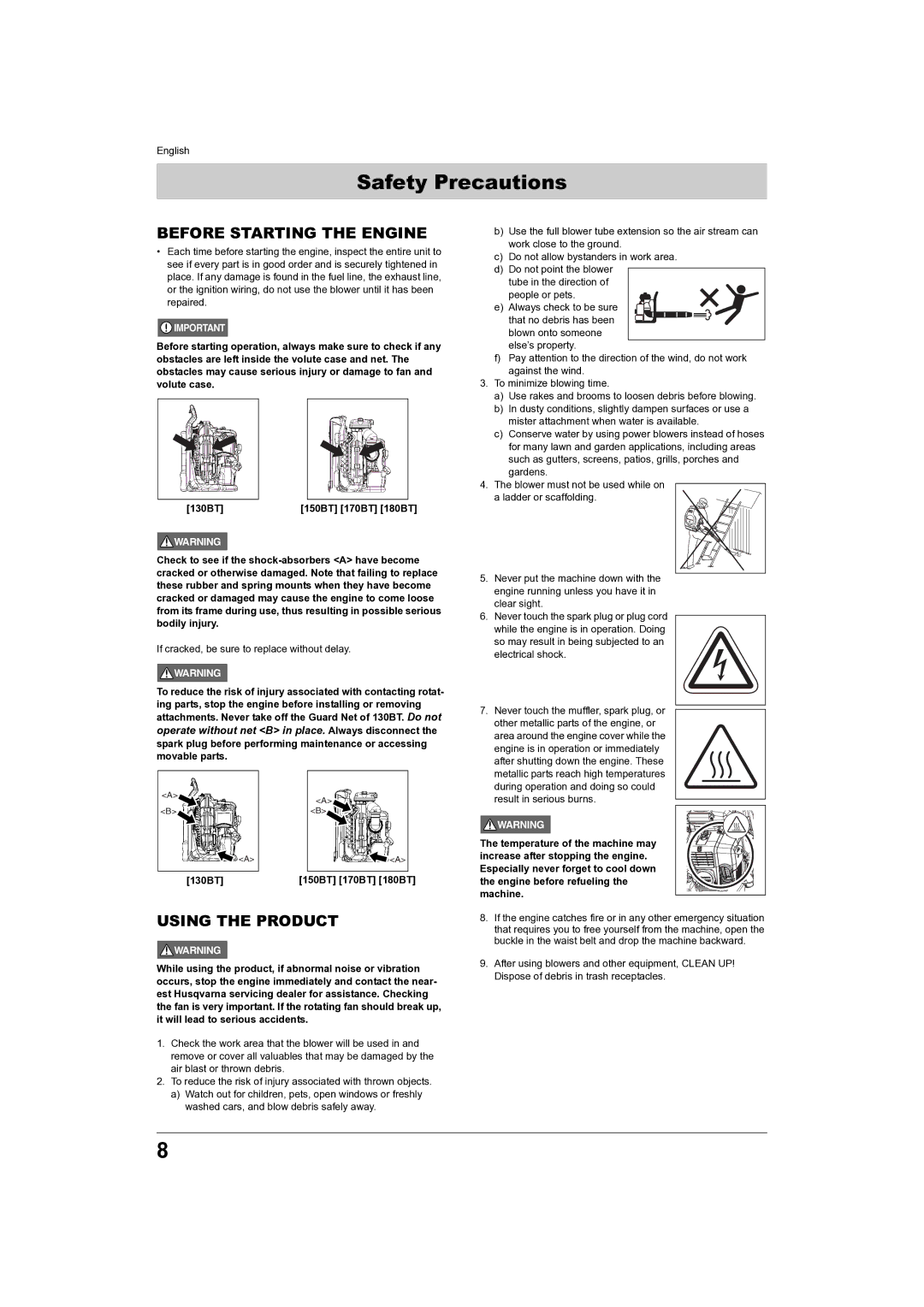 Husqvarna 180BT, 150BT manual Before Starting the Engine, Using the Product 