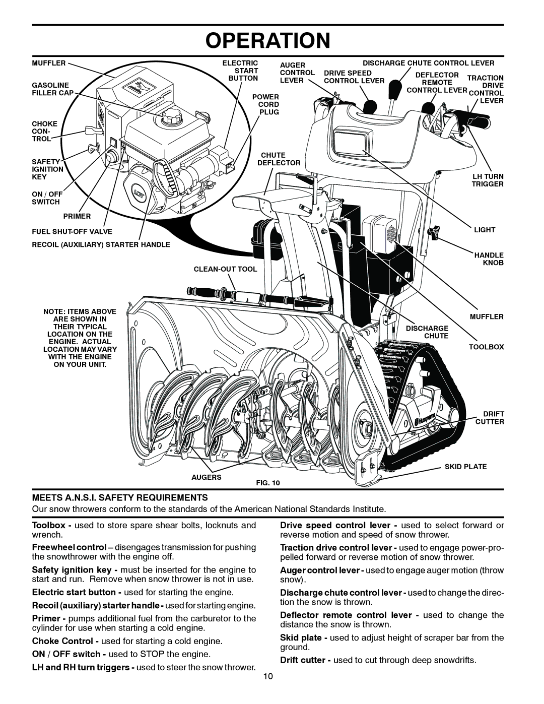 Husqvarna 1827EXLT warranty Meets A.N.S.I. Safety Requirements, Recoil auxiliary starter handle used for starting engine 