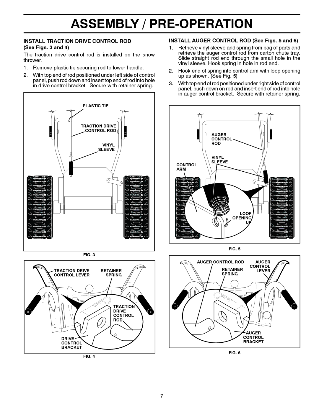 Husqvarna 1827EXLT warranty Install Traction Drive Control ROD See Figs, Install Auger Control ROD See Figs 