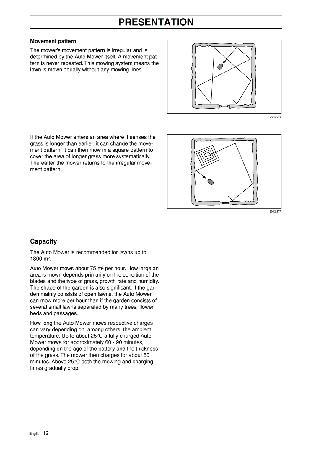 Husqvarna 2003-06 manual Capacity, Movement pattern 