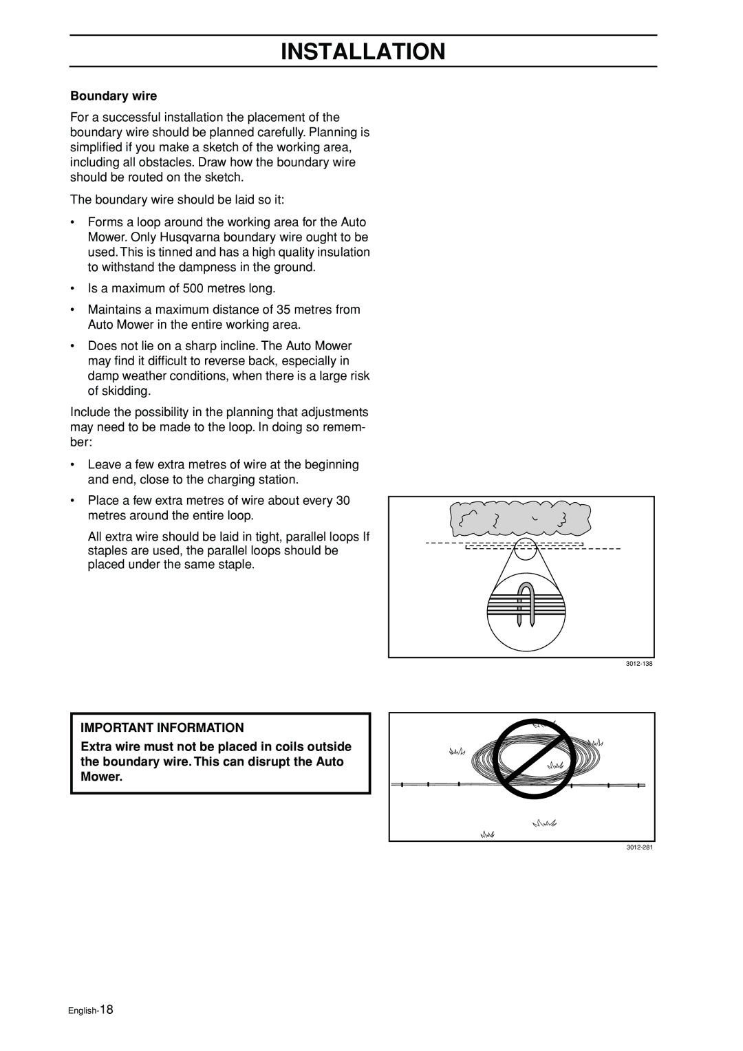 Husqvarna 2003-06 manual Boundary wire 