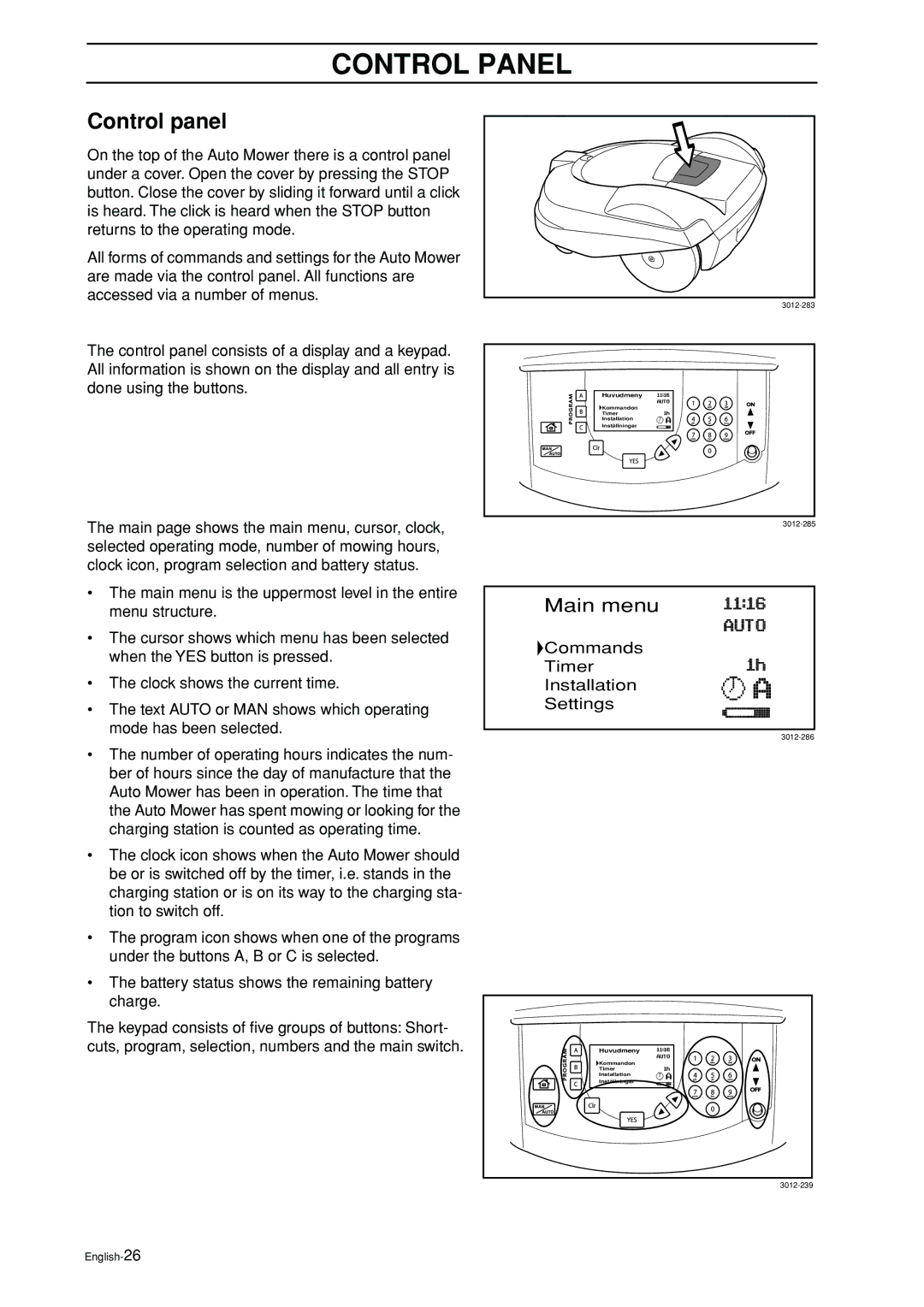 Husqvarna 2003-06 manual Control Panel, Control panel 