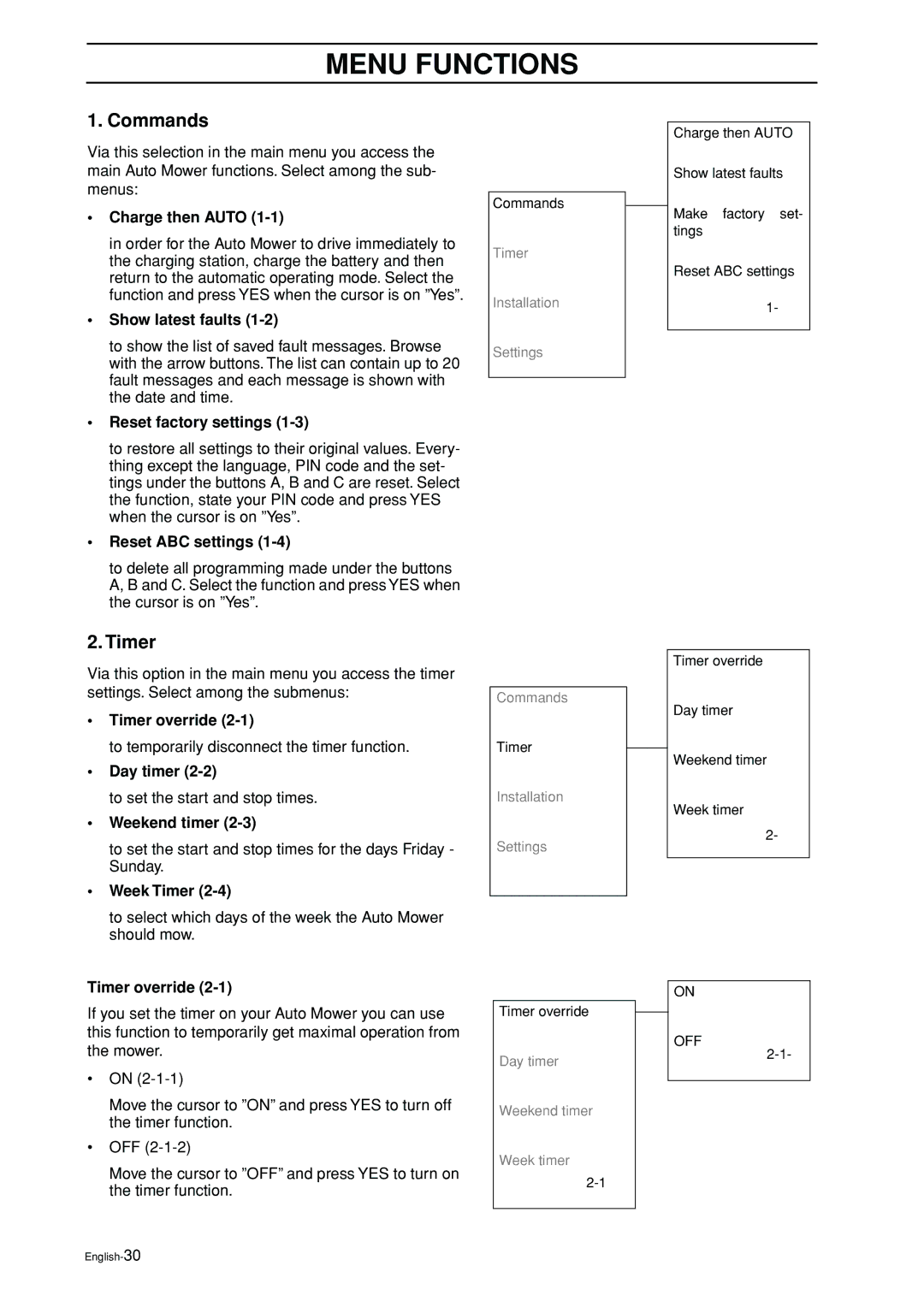 Husqvarna 2003-06 manual Commands, Timer 