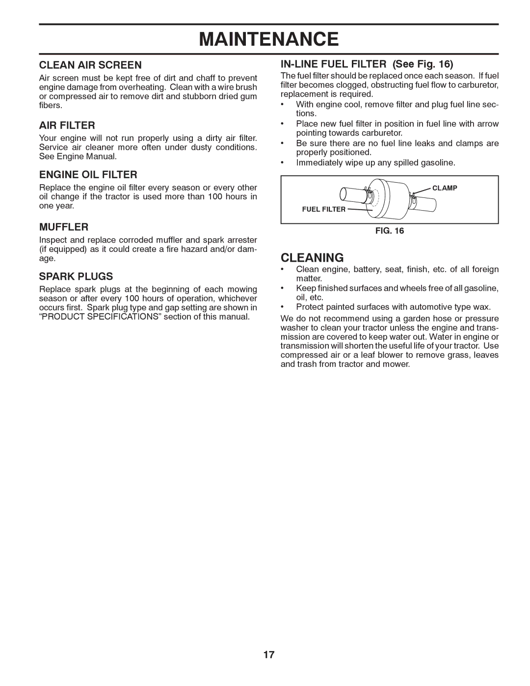 Husqvarna 2042 LS (CA) manual Cleaning 