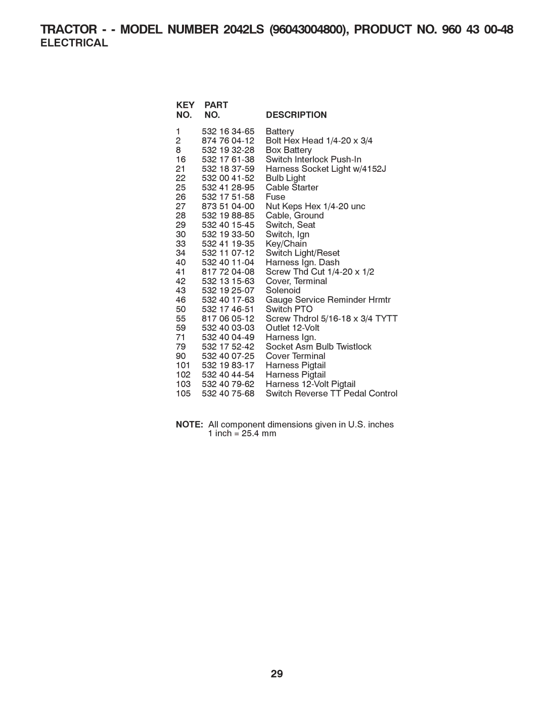 Husqvarna 2042 LS (CA) manual KEY Part Description 