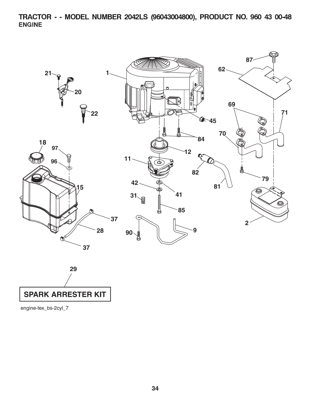 Husqvarna 2042 LS (CA) manual Spark Arrester KIT, Engine, 28 90 