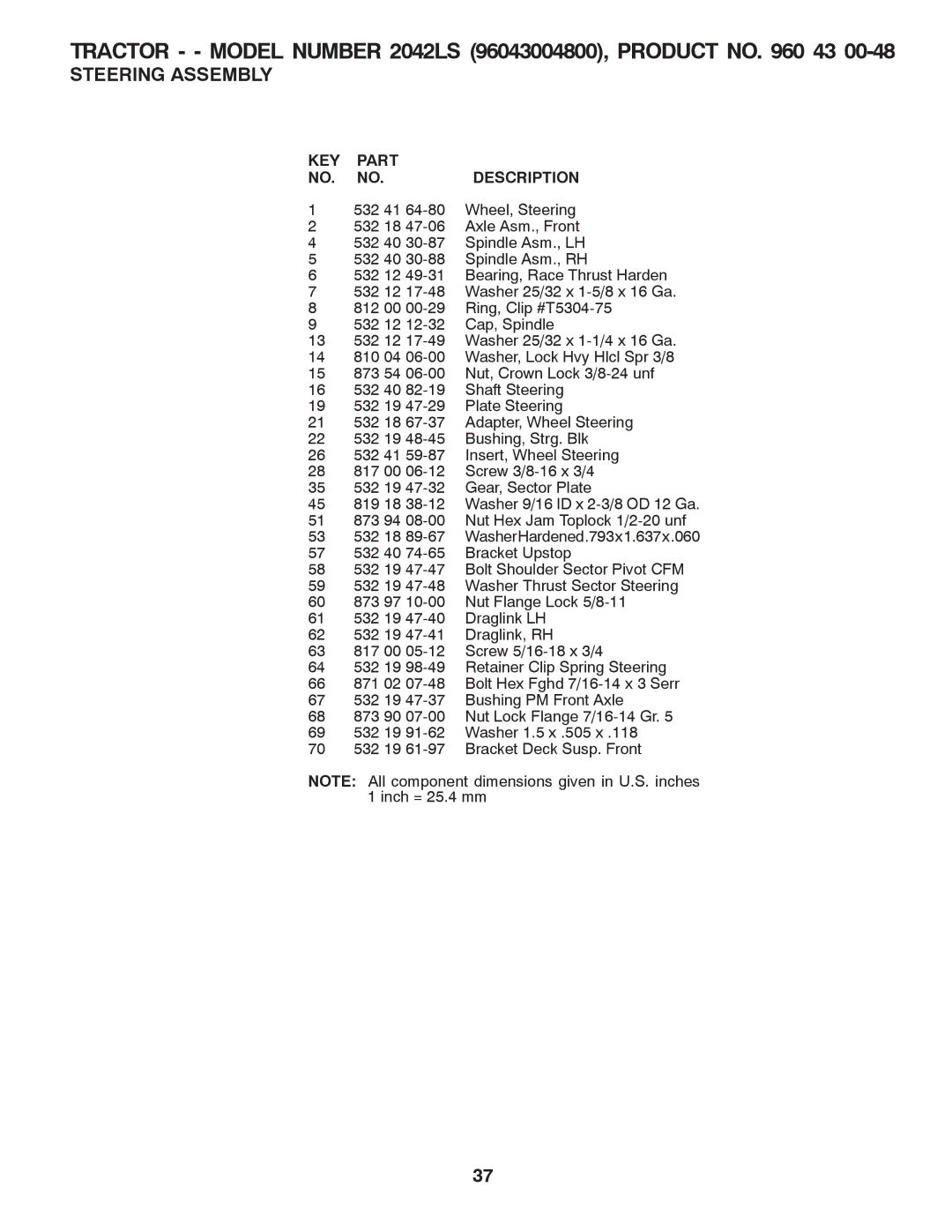 Husqvarna 2042 LS (CA) manual 532 41 Wheel, Steering 532 18 