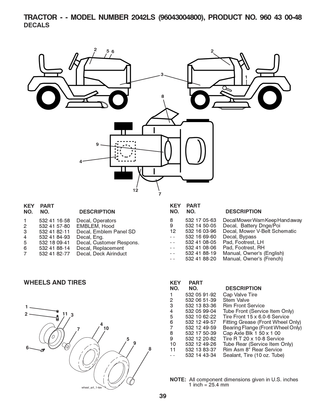 Husqvarna 2042 LS (CA) manual Decals, Wheels and Tires 