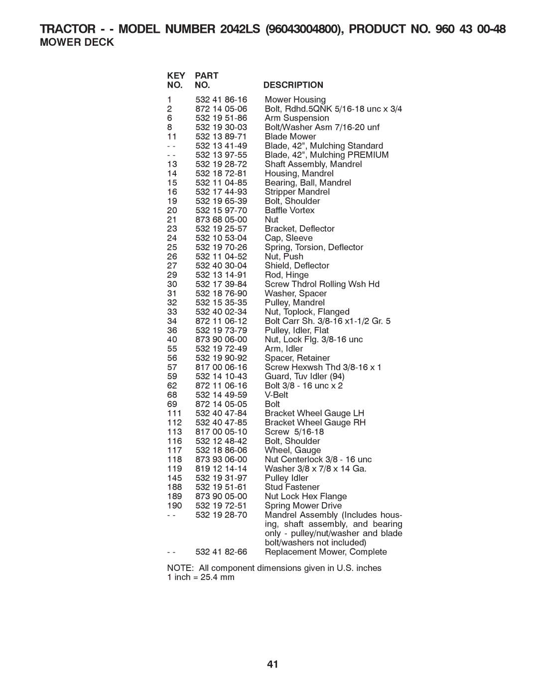 Husqvarna 2042 LS (CA) manual Mower Deck 