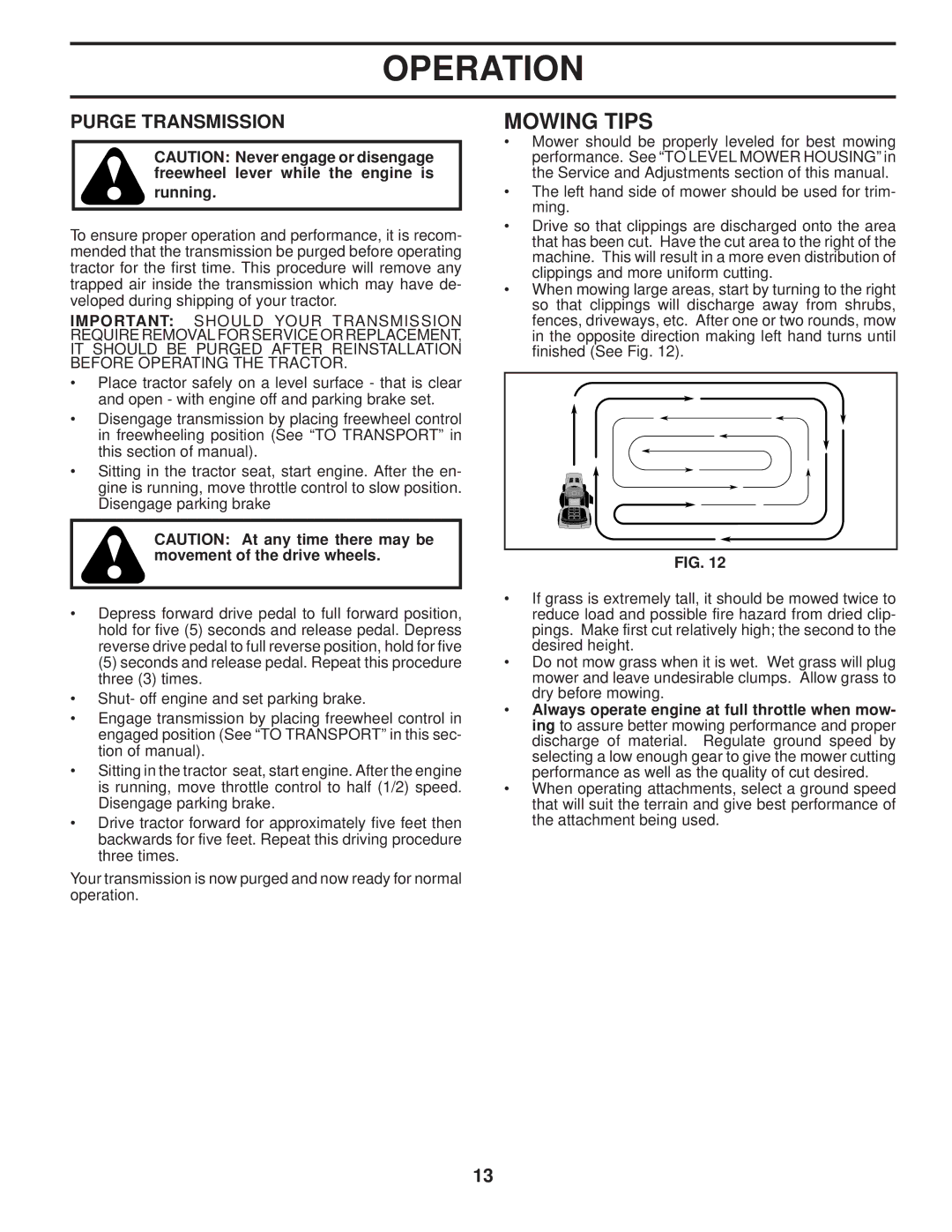 Husqvarna 2042 LS manual Mowing Tips, Purge Transmission 