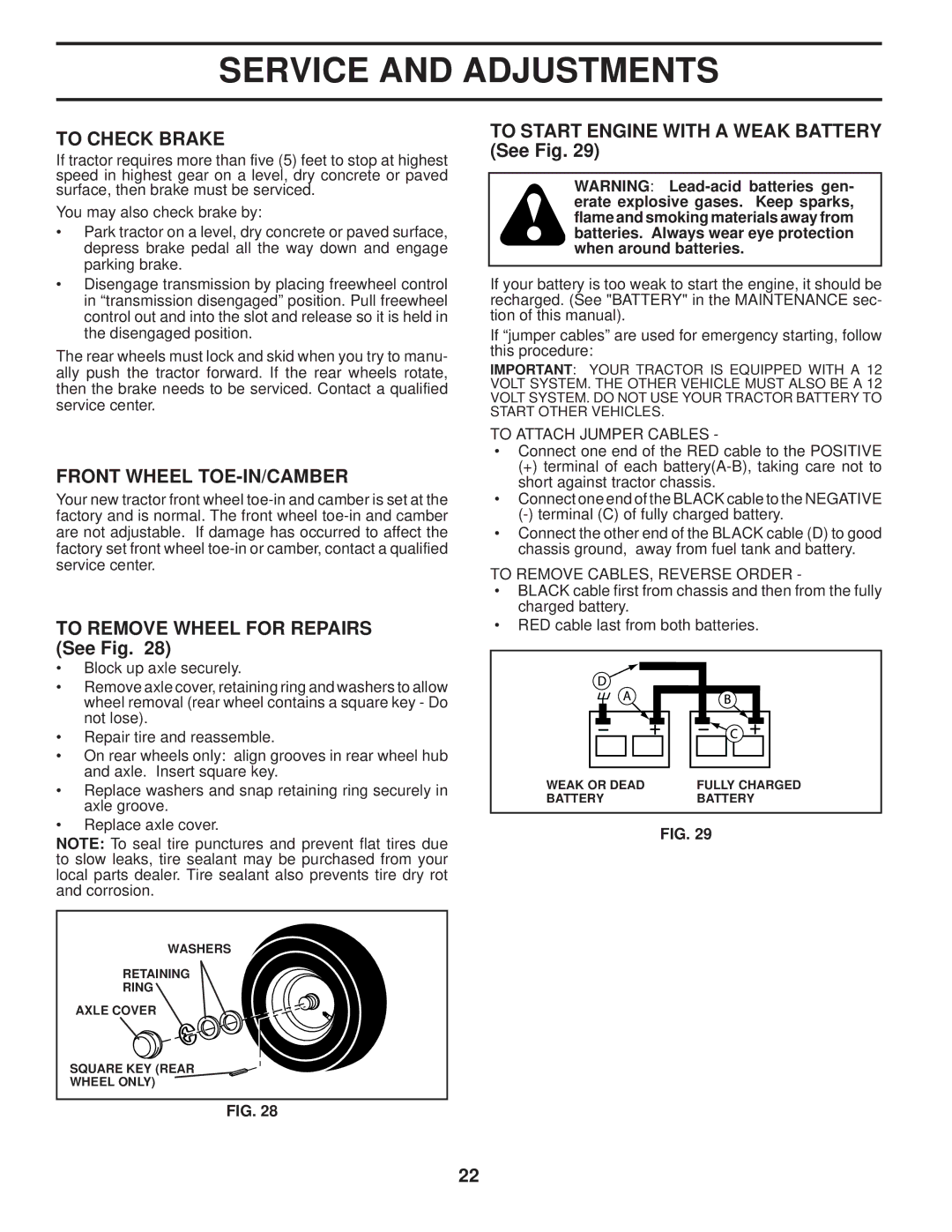 Husqvarna 2042 LS manual To Check Brake, Front Wheel TOE-IN/CAMBER, To Remove Wheel for Repairs See Fig 