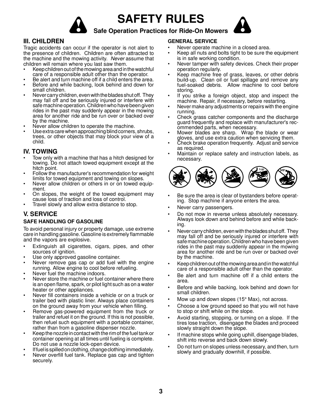 Husqvarna 2042 LS manual III. Children, IV. Towing, Service 