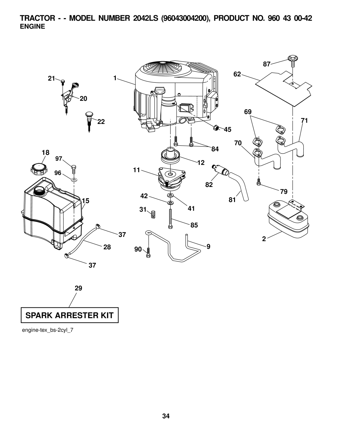 Husqvarna 2042 LS manual Spark Arrester KIT, Engine 