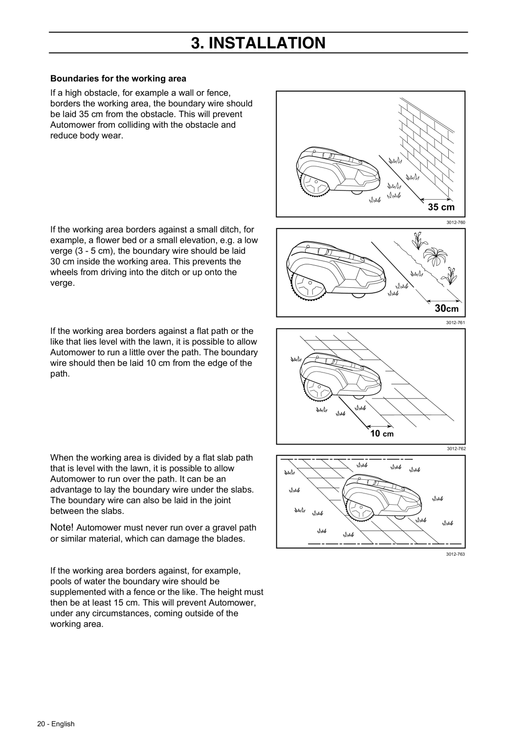 Husqvarna 210 C manual 30 cm, Boundaries for the working area, 10 cm 