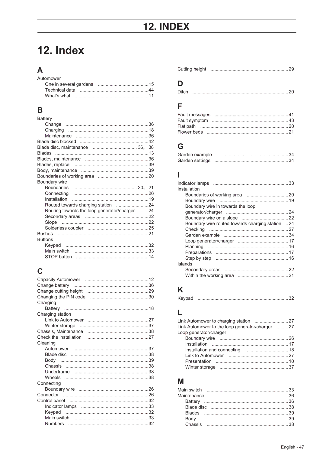 Husqvarna 210 C manual Index 