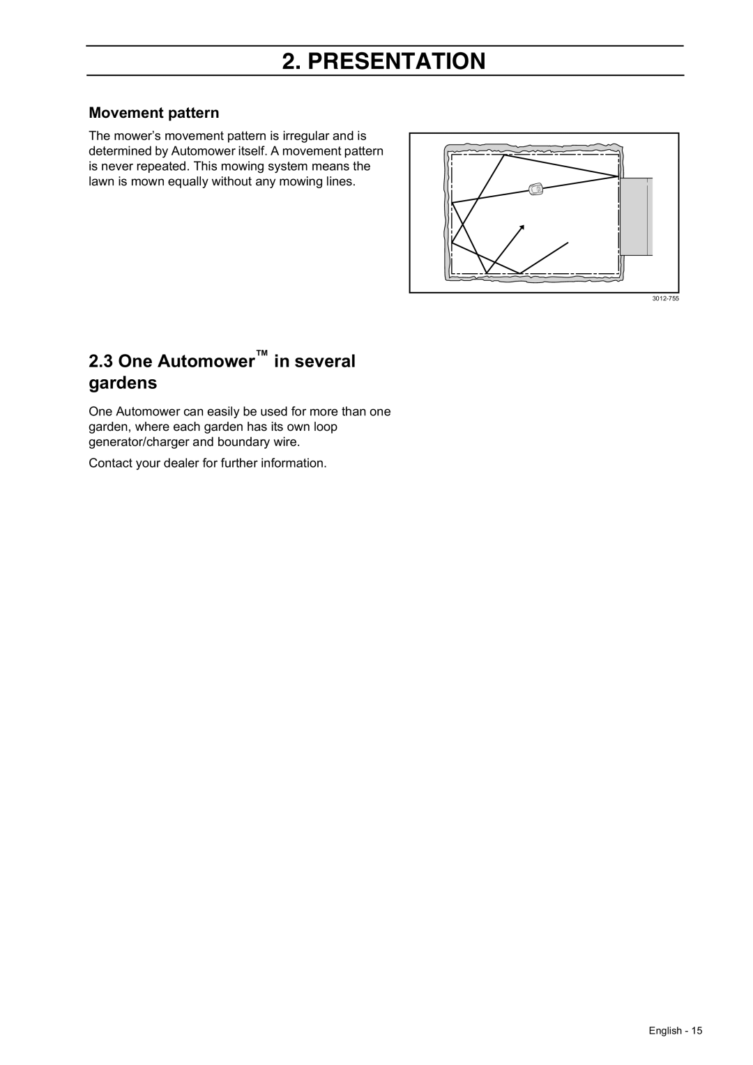 Husqvarna 210 C manual One Automower in several gardens, Movement pattern, Presentation 